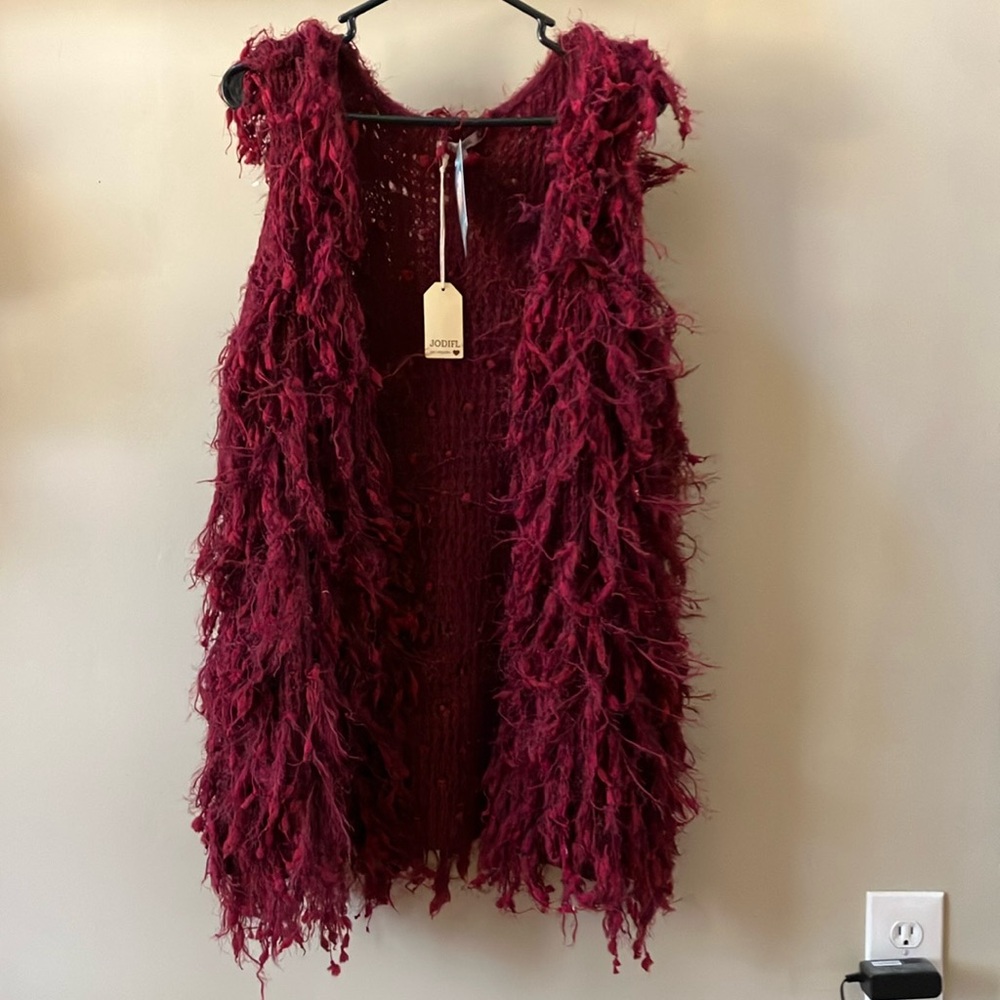 JODIFL Burgundy Fringe Vest